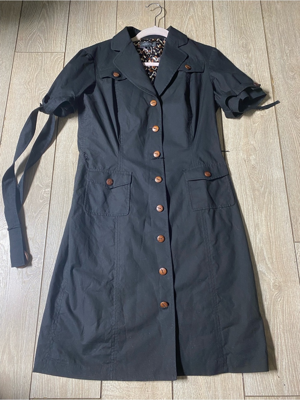 Tahari Arthur S Levine Black Shirt Dress Button Front Leopard Lining Utility 6